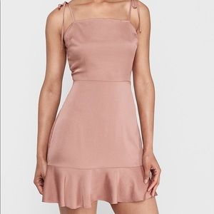 EXPRESS Tie Shoulder Ruffle Hem Fit Flare Dress
